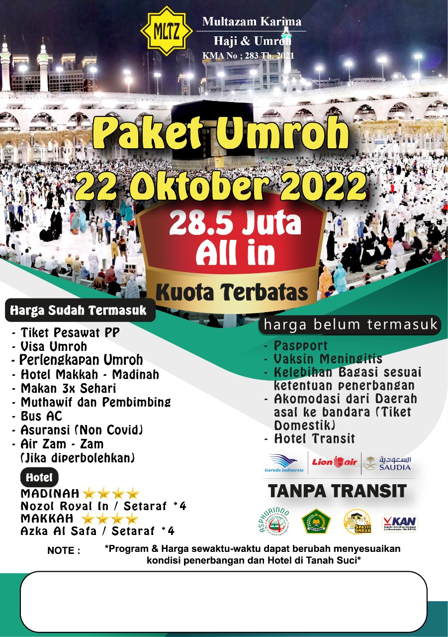 Paket Umroh Oktober Cuaca Nyaman Bintang 4