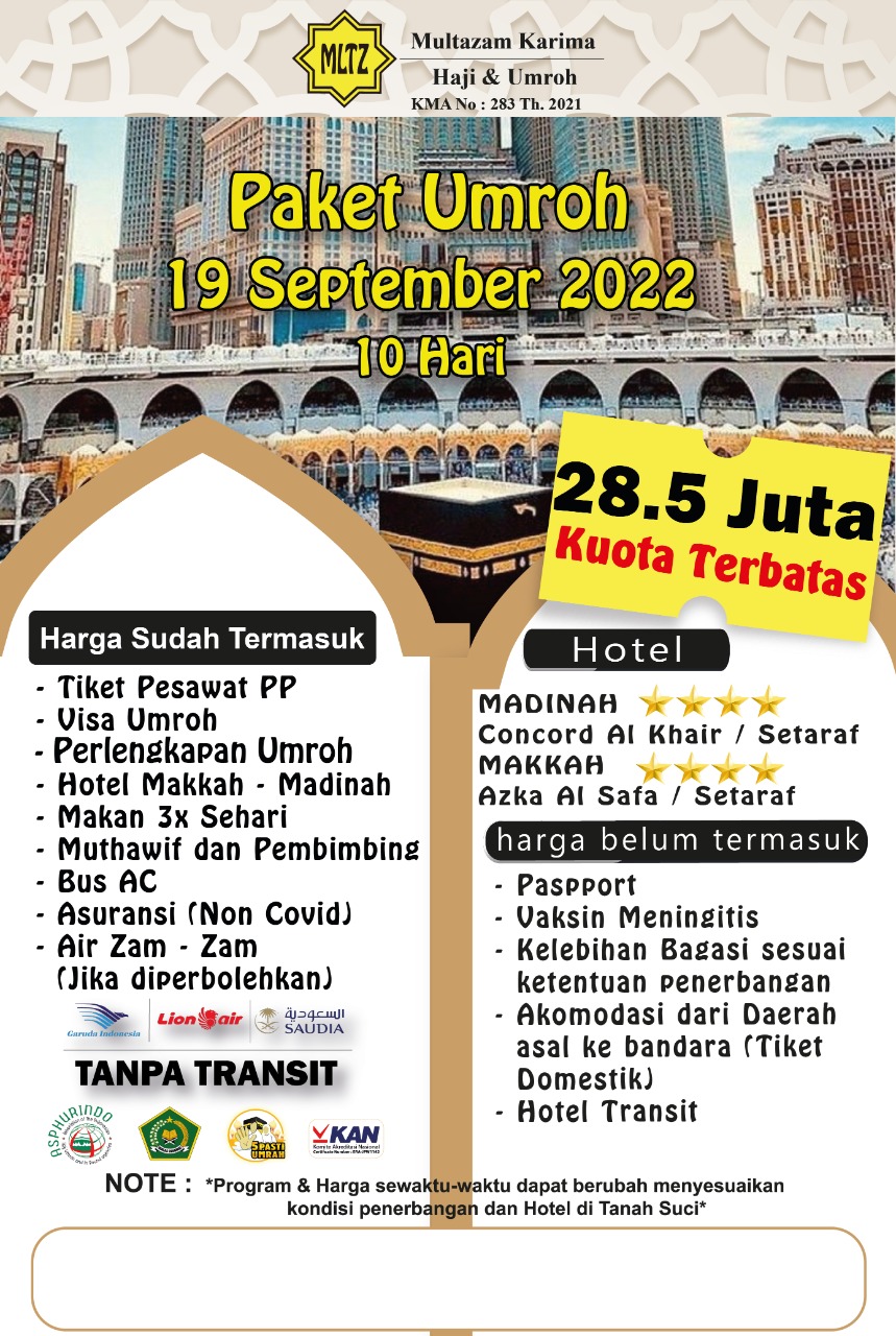 Paket Umroh Reguler Bintang 4 & 5 (9 / 12 Hari)